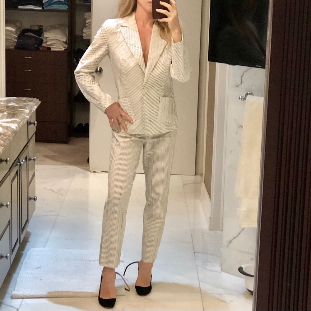 Piazza Sempione black & white pinstripe pantsuit